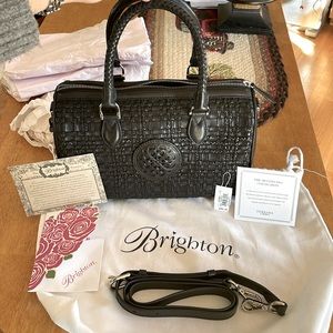 NWT woven style satchel/doctor bag, black leather, Ferrara Collection